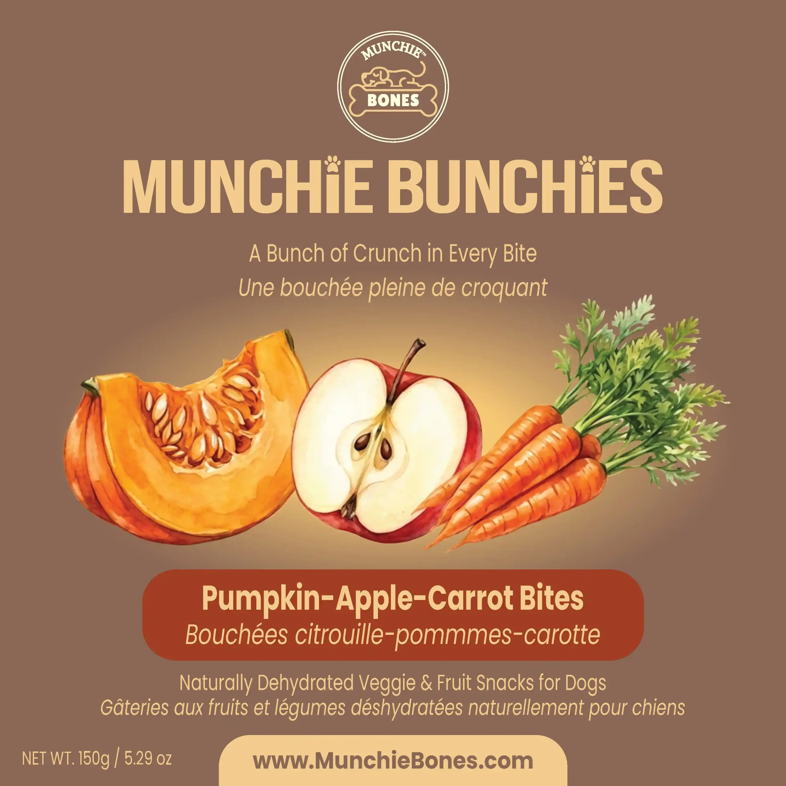 Bouchées de médaillons de citrouille, pomme et carotte 150g pour chien - Munchie Bones – Image 3